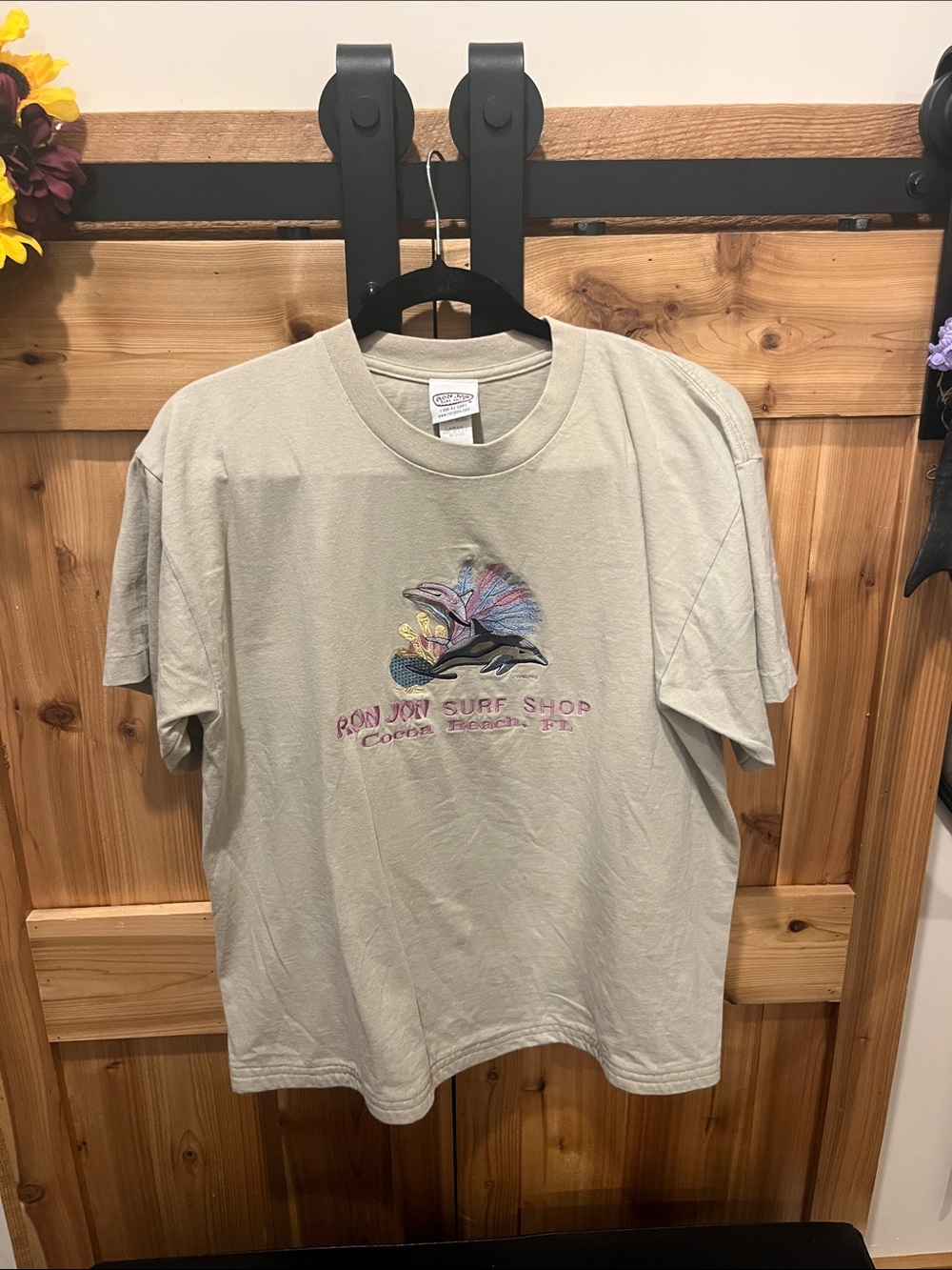 Ron Jon Tan Vintage Dolphin Surf Embroidered Short Sleeve Tee